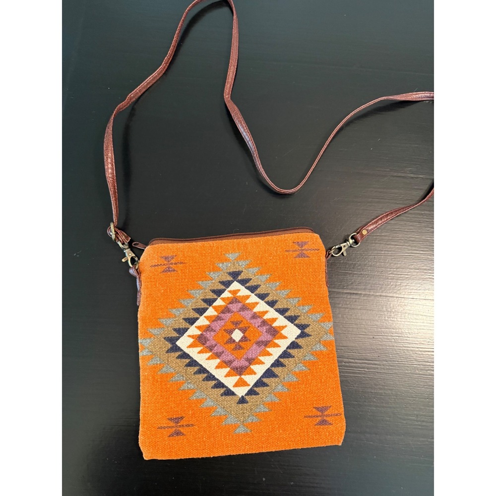 Pine Creek Orange Kilim‎ Southwestern Crossbody Bag Woven Geometric Boho Pouch